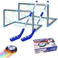 welltop Hover Hockey Set Toys- Hovering Hockey Game con 2 Objetivos y Luces LED- Regalos de fútbol aéreo de Interior…
